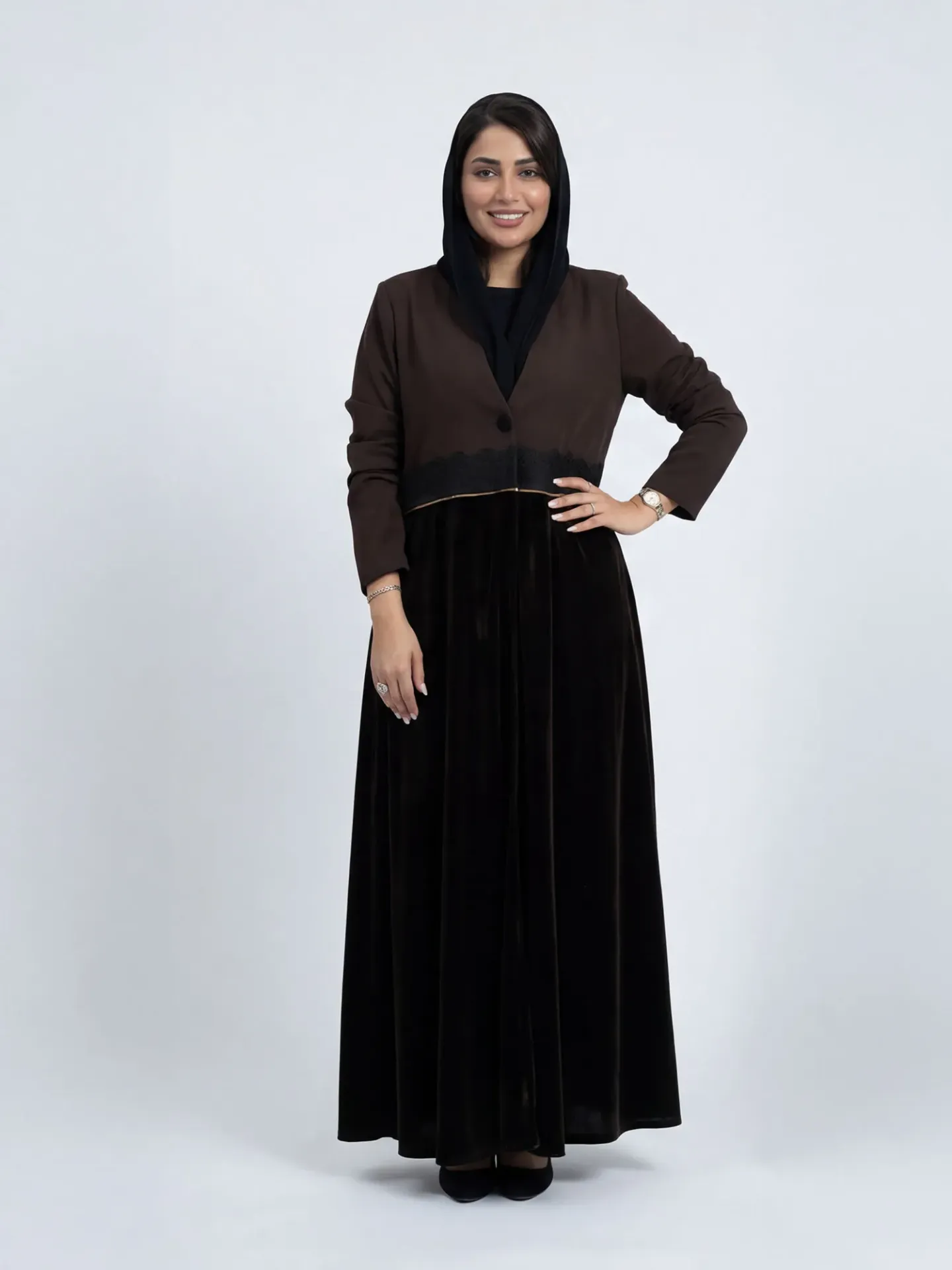كاراميل – عباية بليزر مخمل وتفتة مع طرحة (48)